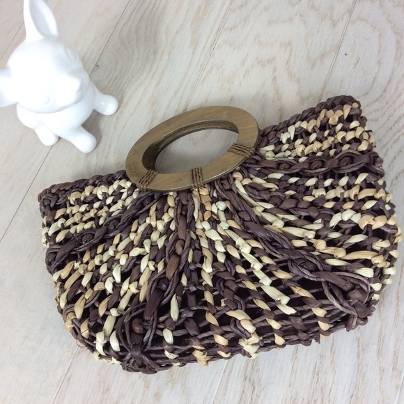 Coldwater Creek Handbags - Boho Vibes Straw Purse Wood Handle